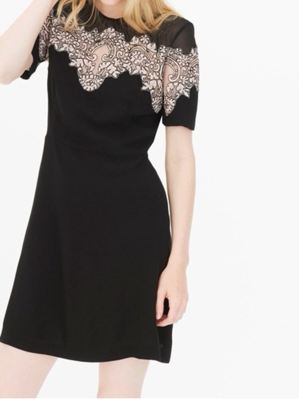 Sandro Kyra Black and Lace Trim Fit and Flare Mini Dress Size 2 (M)